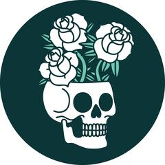 iconic tattoo style image of a skull and roses