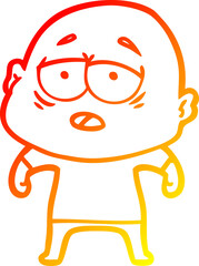 warm gradient line drawing of a cartoon tired bald man