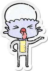 distressed sticker of a disgusted cartoon alien