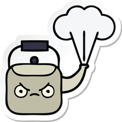sticker of a cute cartoon steaming kettle