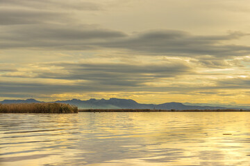 View of Lake Albufera during a yellow sunset