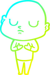 cold gradient line drawing of a cartoon bald man
