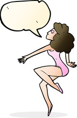cartoon dancing woman with speech bubble