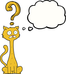 freehand drawn thought bubble cartoon curious cat