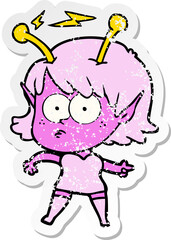 distressed sticker of a cartoon alien girl