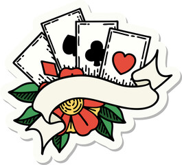 sticker of tattoo in traditional style of cards and banner