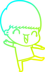 cold gradient line drawing of a happy cartoon boy
