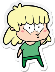 sticker of a cartoon whistling girl