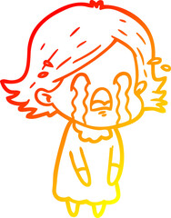 warm gradient line drawing of a cartoon woman crying