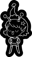 happy alien girl quirky cartoon icon of a wearing santa hat
