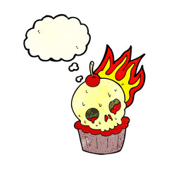 cartoon halloween cup cake with thought bubble