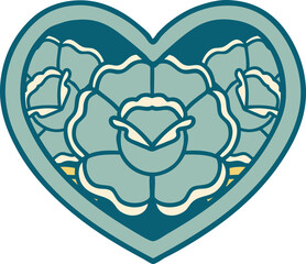iconic tattoo style image of a heart and flowers