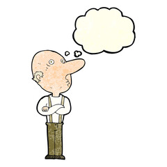 cartoon old man with folded arms with thought bubble