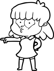 cartoon whistling girl pointing
