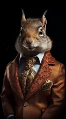 Squirrel dressed in an elegant suit with a nice tie. Fashion portrait of an anthropomorphic animal posing with a charismatic human attitude © mozZz