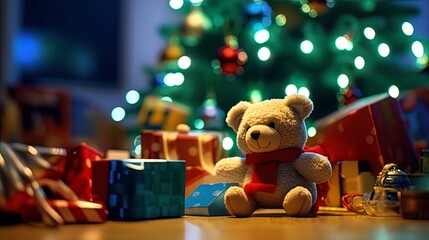 christmas teddy bear with gifts