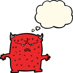 cartoon little alien with thought bubble