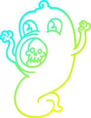 cold gradient line drawing of a spooky cartoon ghost