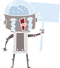flat color style cartoon crying robot waving sign