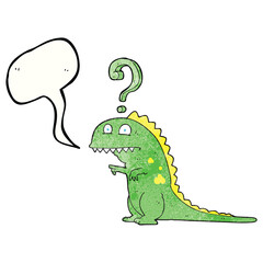 freehand speech bubble textured cartoon confused dinosaur