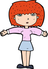 cartoon woman shrugging shoulders