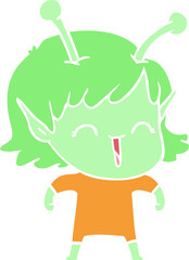 flat color style cartoon alien girl laughing