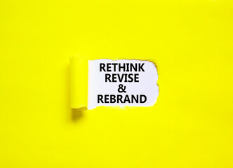Rethink revise rebrand symbol. Concept word Rethink Revise and Rebrand on beautiful white paper....