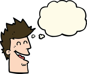 cartoon happy man with thought bubble