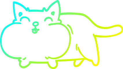 cold gradient line drawing of a cartoon happy cat