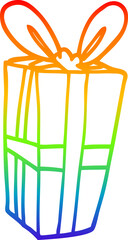 rainbow gradient line drawing of a cartoon wrapped gift