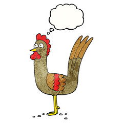 freehand drawn thought bubble textured cartoon chicken