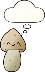 cartoon mushroom with thought bubble in smooth gradient style