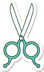 sticker of tattoo in traditional style of barber scissors