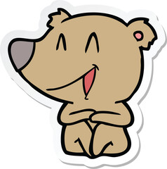 sticker of a laughing bear cartoon