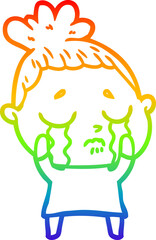 rainbow gradient line drawing of a cartoon crying woman