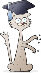 freehand drawn cartoon cat scratching with graduation cap