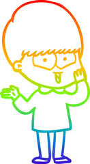 rainbow gradient line drawing of a cartoon happy boy