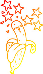 warm gradient line drawing of a cartoon magic banana