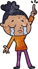 cartoon crying woman raising hand