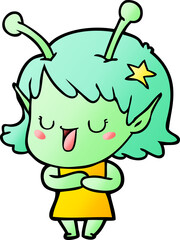happy alien girl cartoon