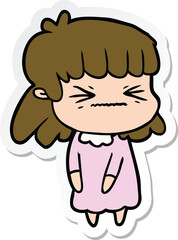 sticker of a cartoon angry girl