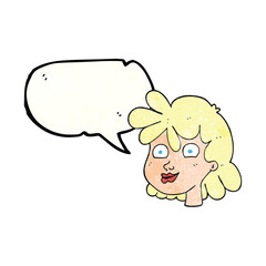 freehand speech bubble textured cartoon female face