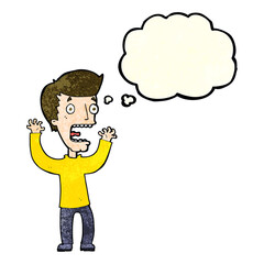 cartoon frightened man with thought bubble