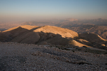 view from Mount Nemrut over Taurus Mountain range at sunrise, Turkey