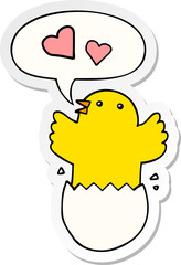 cute hatching chick cartoon with speech bubble sticker