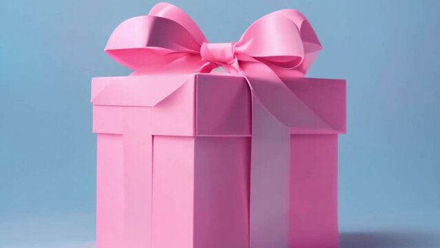     Gift pink box with ribbon on a blue background. Animation.
