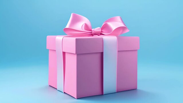     Gift pink box with ribbon on a blue background. Animation.