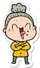 sticker of a cartoon happy old woman