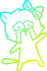 cold gradient line drawing of a cartoon cat