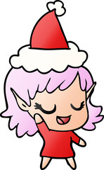 happy hand drawn gradient cartoon of a elf girl wearing santa hat